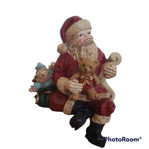 Vintage Resin Old-World Santa Clown Teddy Bear Toy Bag Tabletop Shelf Sitter